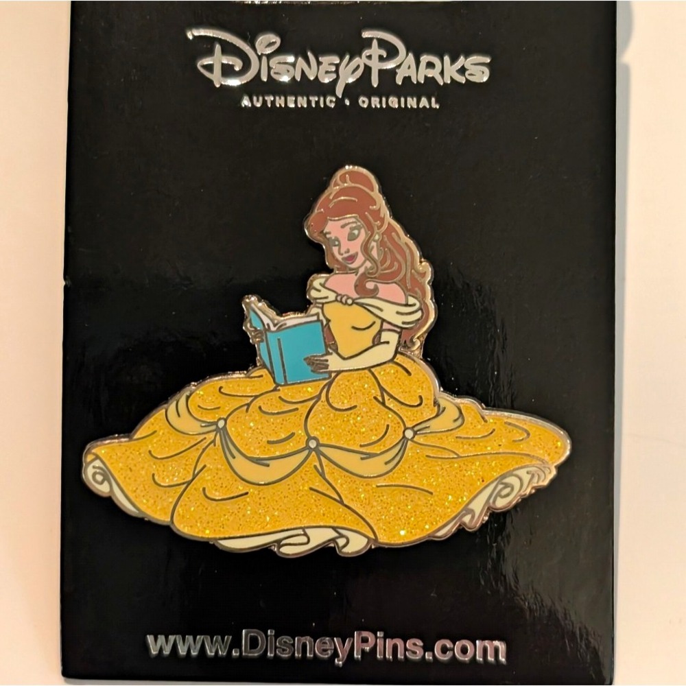 Authentic Disney Parks Belle Reading Book Glitter Dress Pin Beauty & the Beast